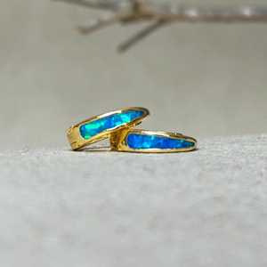 Fire Opal Hoop Earrings 925 Sterling <b>Silver</b> 14K Gold Plated <b>Huggies</b> October Birthstone Jewelry Gift For Her - Product Image 1