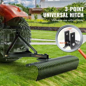 Rastrillo de jardín de 32 púas de acero duradero, compatible con tractor, enganche de 3 puntos, 60 pulgadas de ancho, removedor de tallo de arrastre con IDE - Product Image 3
