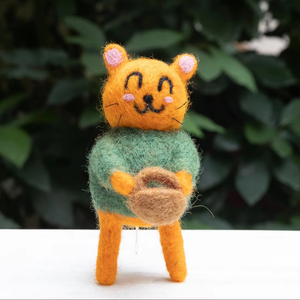 Wholesale Handmade Felt & Yarn Wool Orange Cat with <b>Easter</b> Basket <b>Ornament</b> for Hanging Decor Spring Decorations Sensory Play Toy - Product Image 4