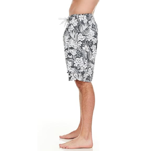 Shorts de Playa para Hombre con Estampado Floral, Azul Marino y Blanco, de Secado Rápido, con Cordón Ajustable en la Cintura, Tejido de Poliéster, Corte Medio - Product Image 2