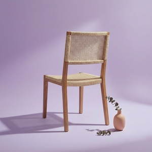 Modern Scandinavian Teak Wood <b>Dining</b> Chair With Natural Rattan Cane Weave Handmade Premium Quality Sustainable Furniture Indoor - Product Image 3