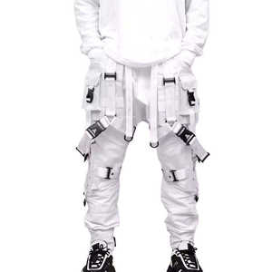<b>Men's</b> <b>White</b> Cargo Pants Elastic Waist Multiple Pockets Street Style Joggers Canvas Fabric Autumn Wear - Product Image 1