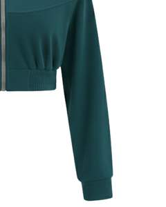 Veste polaire zippée courte personnalisée pour femme, couleur turquoise, style décontracté, sport, sweat-shirt court à manches longues, streetwear, vêtements de sport, fournisseur OEM - Product Image 6