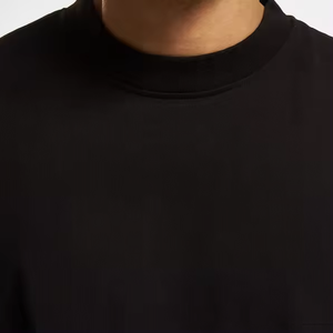 T-shirts pour homme à coupe classique, épaules tombantes, col rond, en coton biologique 100% côtelé, respirant, noir, design uni, pour l'été - Product Image 3
