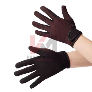 Gants d'équitation en cuir véritable de luxe avec fermeture élastique au poignet - Product Image 1