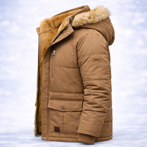 Veste d'hiver pour homme avec capuche, imperméable, coupe-vent, parka épaisse, doublure en fourrure douce, fermeture éclair lisse - Product Image 1
