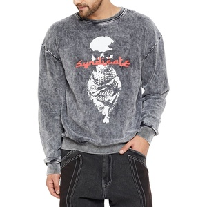 2024 Vintage lavage à l'acide pull de haute qualité 100% coton sweats à col rond pour hommes Logo personnalisé motif solide pour l'automne - Product Image 2