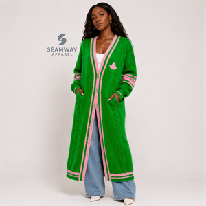 Alpha | Kapa | Alpha Sorority Women's Long Cardigan Embroidered <b>Cable</b> Knit Duster Color Block Acrylic Sweater Greek Apparel - Product Image 4