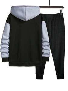 Mens <b>Black</b> and Grey Colorblock Zip-Up <b>Hoodie</b> and Joggers Tracksuit OEM ODM Wholesale Apparel - Product Image 2
