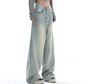 Venta al por mayor de pantalones vaqueros holgados vintage de cintura baja para mujer, lavado ácido, 100% algodón, pantalones vaqueros holgados para mujer - Product Image 1