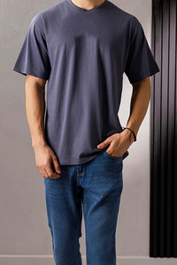 T-shirt décontracté pour homme à manches courtes, 100 % coton, 260 grammes, style vintage imprimé à épaules tombantes, tricoté - Product Image 4