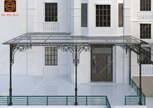 European Iron <b>Canopy</b> With Glass <b>Roof</b> For Villa Entryway Waterproof Outdoor Decorative Metal Awning - Product Image 6