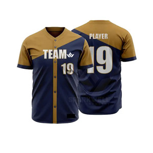 ชุดยูนิฟอร์มเบสบอลสั่งทำพิเศษจาก SPARKWELL INDUSTRY เสื้อและกางเกงสำหรับผู้ชาย พิมพ์ลายดิจิทัล สีทอง กรมท่า ขาว ระบายอากาศได้ดี ผลิตจากโพลีเอสเตอร์ 100% สำหรับเล่นกีฬา - Product Image 6