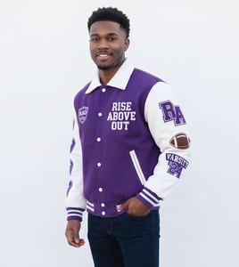 Chaqueta Varsity para hombre, chaqueta de béisbol con parche bordado de cuero, manga larga, cuello vuelto, estampada, con botones, ropa de calle de invierno - Product Image 2