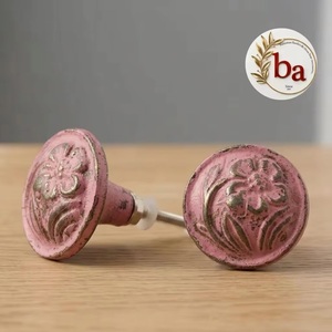 French Industrial Rustic <b>Light</b> Pink Flower Round Cabinet Knobs Ceramic Drawer <b>Pulls</b> for Dresser Villa <b>Bathroom</b> Use - Product Image 1