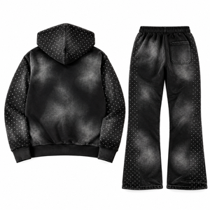 Ensemble de survêtement streetwear pour homme : sweats à capuche zippés et pantalons de jogging amples, personnalisés par le fabricant, de haute qualité, effet délavé à l'acide - Product Image 3
