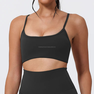 Ensemble 2 pièces de sport pour femme : Soutien-gorge de yoga à col carré et découpes, taille haute, couleur unie, bretelles spaghetti - Product Image 3