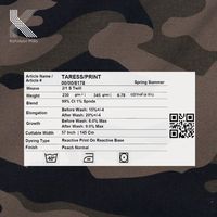 Tela de Sarga de Algodón y Spandex de Peso Medio 230gsm, 99% Algodón 1% Spandex, Elástica, Estampado Camuflaje Reactivo, Tejida para Prendas de Vestir