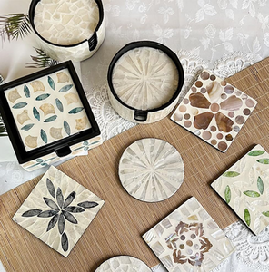 Sous-verres en nacre, style bohème, best-sellers, avec bordure noire, accessoires de table décoratifs - Product Image 6