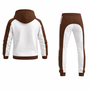 Unisex Brown & White Hooded Tracksuit Set – <b>Zip</b> <b>Up</b> <b>Jacket</b> with Jogger Pants, Slim Fit Casual Sportswear Gym Fitness Outfit - Product Image 4