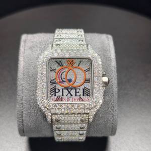 Reloj de Diamantes Moissanite con Correa de Acero Inoxidable Plateada y Cristal de Zafiro Antiguo, Alta Calidad, Pasa Pruebas - Product Image 1