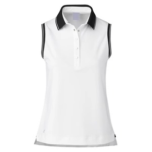 Camiseta Polo sin Mangas para Mujer, Color Negro Sólido, Tejido de Poliéster Transpirable, Estilo Casual - Product Image 4