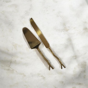 Gold Plated Cake Server Set With Branch Handle Design <b>Mirror</b> Finish Wedding Serving Utensils Modern Style Durable Long Handle - Product Image 2