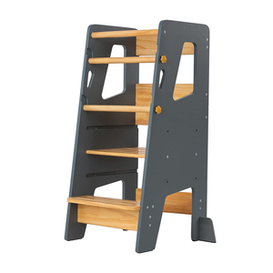 Diseño de torre de pie de madera para niños pequeños de altura ajustable con pies de seguridad y taburete de cocina barnizado para aprender nuevas habilidades - Product Image 1