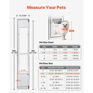 Porta per Cani Regolabile in Altezza per Porte Scorrevoli in Vetro da 75 7/8" a 80 11/16", Telaio in Lega di Alluminio con Design a Chiusura, Stile Francese - Product Image 2