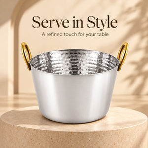 Hammered Metal <b>Curry</b> <b>Bowl</b> BPA Free Heat Resistant Serving Bucket with Gold Handles for Kitchen and Party - Product Image 2