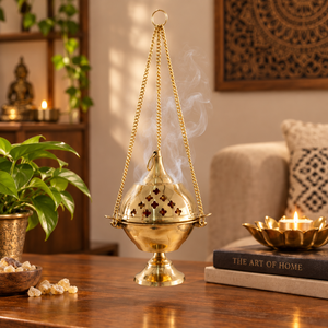 Hanging Brass Incense <b>Burner</b> Chain Pedestal Metal Censer Cross Cutout Lid Bakhoor Mabkhara Church Home Frankincense Holder - Product Image 3