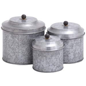 Vintage Industrial Galvanized Iron <b>Storage</b> Canister Corrugated Metal <b>Kitchen</b> Jar Set Airtight Tea Coffee Sugar Flour <b>Container</b> - Product Image 1