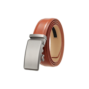 Cinturones de cuero casuales de alta calidad para hombres con hebilla de acero de aleación Logotipo láser Trinquete automático-Para hombres - Product Image 1