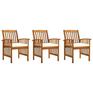 Chaises de salle à manger de patio en bois d'acacia massif avec coussins, ensemble de 3 pièces - Product Image 1