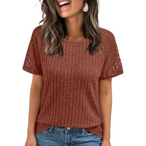 2025 2025, Túnica de moda para mujer, manga corta, cuello redondo, Tops informales elegantes, ropa de verano transpirable y fina - Product Image 3