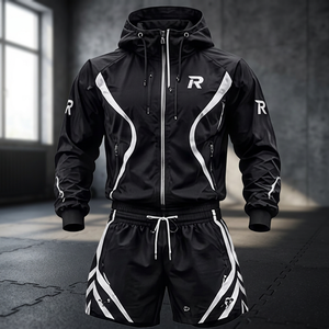 Men <b>Black</b> Solid Hooded Lightweight Tracksuit Full Sleeve Zipper Front Quick Dry Sporty <b>Shorts</b> Set Regular Fit Autumn Wear - Product Image 5