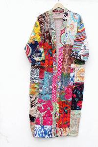 Kantha Algodón Multicolor Patchwork Abrigo Baño Abrigo Algodón Kantha Kimono Para Mujer - Product Image 3