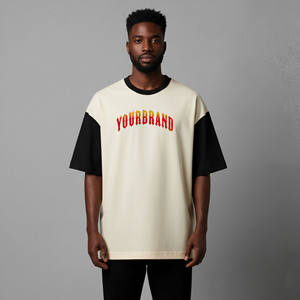 <b>Men</b> High Quality Casual Wear Lightweight T-Shirt Hot Selling Loose Fit Drop Shoulder Crew Neck Color Block T-Shirt - Product Image 1