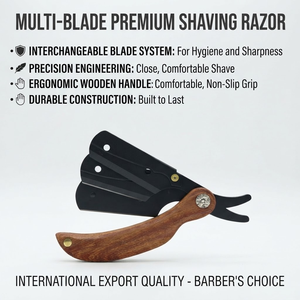 Rasoir droit personnalisable de qualité supérieure IKZARSA avec manche en bois, lame unique en acier inoxydable noir, pour barbier, homme, visage et corps - Product Image 4