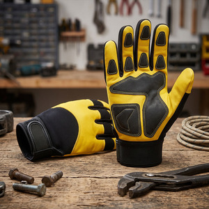 Gants de sécurité en cuir grainé respirant, antidérapants, durables, flexibles et lisses, jaunes et noirs, pour la conduite, les travaux industriels et mécaniques - Product Image 5