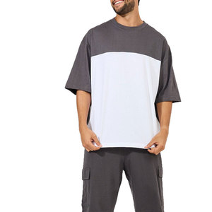 Men's Solid Oversized Cotton Quick Dry T-Shirt <b>Set</b> Casual Summer <b>Knitted</b> Short Sleeve Top Cargo Pants Gray White Two Piece - Product Image 1
