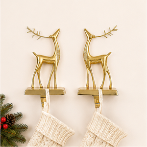 Elegant Gold Reindeer Christmas <b>Stocking</b> <b>Holder</b> For Mantel Heavy-Duty Metal <b>Stocking</b> Hanger For Fireplace Festive Tabletop - Product Image 2
