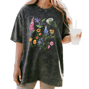 Camiseta al por mayor con logotipo personalizado OEM para mujer, estilo casual retro de verano, con estampado gráfico, 100% algodón, gruesa, 240 GSM - Product Image 1