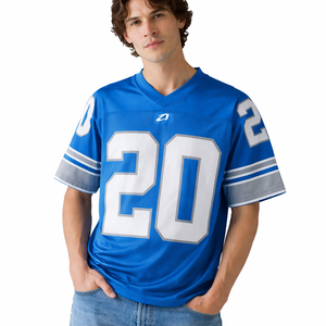 Maillot de football américain bleu en maille de qualité supérieure pour hommes, respirant, en polyester, col en V, uniforme d'équipe, manches courtes, t-shirt athlétique OEM - Product Image 5
