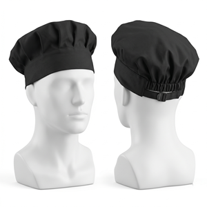 Gorro de Chef Negro de Sarga de Polialgodón Premium con Elástico Trasero, Gorro Culinario con Logotipo Personalizado Bordado/Estampado, Cubre Cabezas para Cocina - Product Image 3