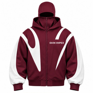 Sweat à capuche zippé en polaire uni marron et blanc de qualité supérieure |   Streetwear d'hiver à double capuche respirant unisexe surdimensionné 100% coton tendance - Product Image 1