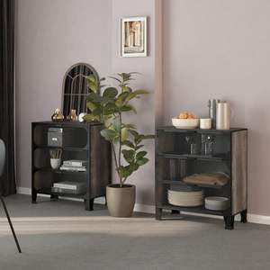 Ensemble de 2 armoires de rangement en métal gris et MDF pour salon, 28,3 x 14,2 x 32,3 pouces - Product Image 1