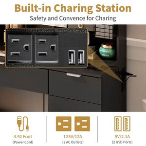 "Large LED <b>Makeup</b> Vanity Table with Lighted <b>Mirror</b> 2 DIY Pegboards 5 Hooks Charging Station Dressing Station" - Product Image 3