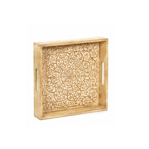 Plateau de rangement en bois bohème rectangulaire, finition vieillie, gravure mandala, utilisation sur table, un seul niveau, organisation des objets divers - Product Image 4