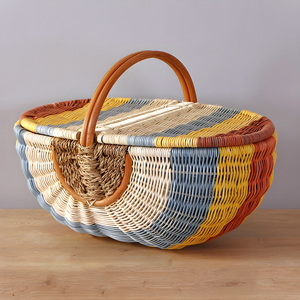 Small rattan hamper cheap cost wholesale eco friendly fiber <b>baskets</b> picnic <b>basket</b> <b>with</b> <b>lid</b> and handle - Product Image 1